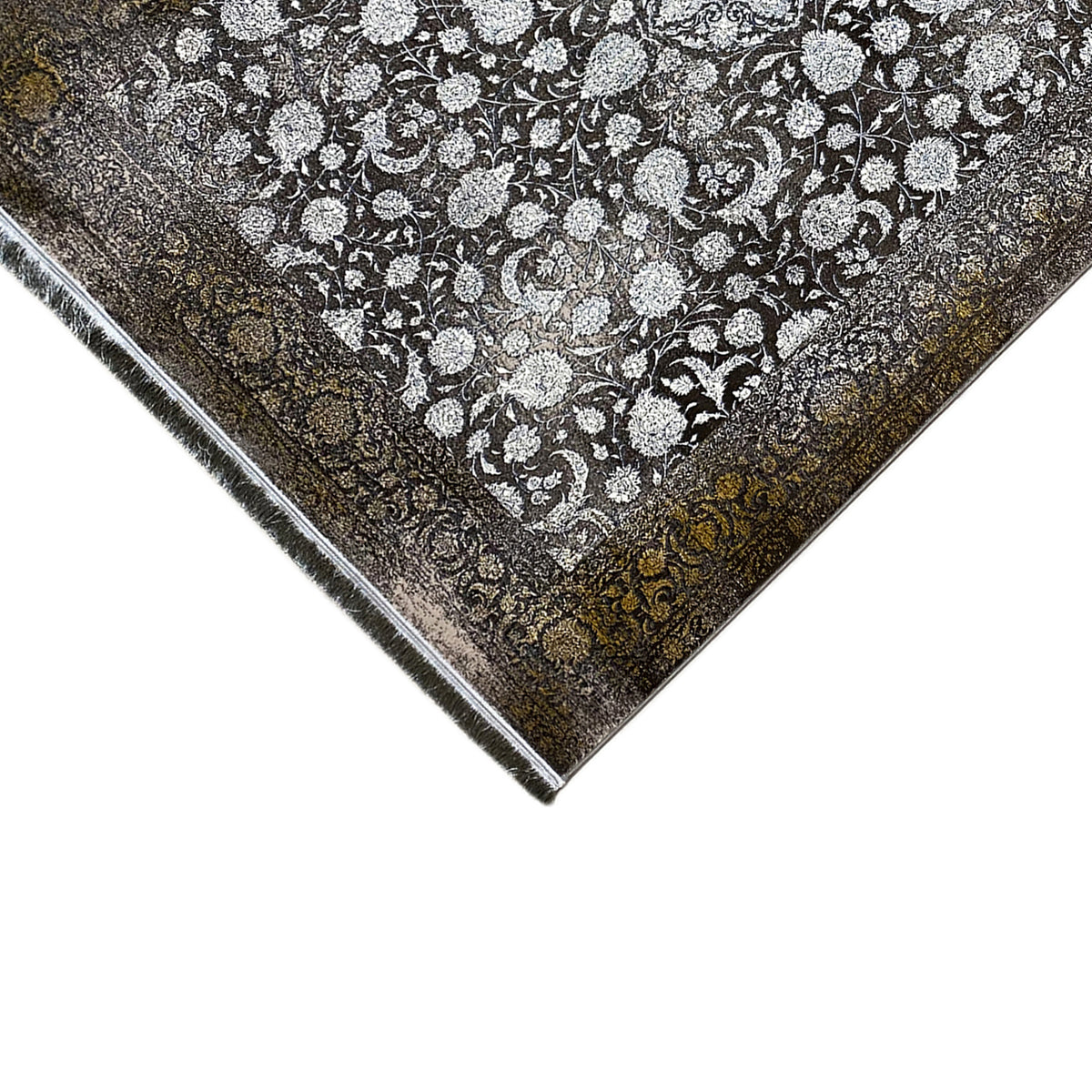 Teppich „Ewiger Herbst“ 170x240 cm, dreieckiger Blick auf Blumenmuster in Grau, Silber & Gold