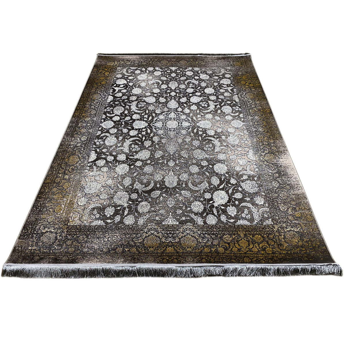 Teppich „Ewiger Herbst“ 170x240 cm mit Rahmenbordüre, Fransenabschluss und Blumenstickoptik
