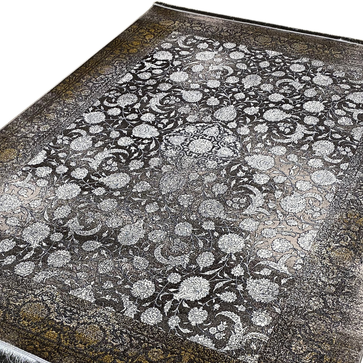 Teppich „Ewiger Herbst“ 170x240 cm, Nahansicht der floralen Muster in Grau und Silber