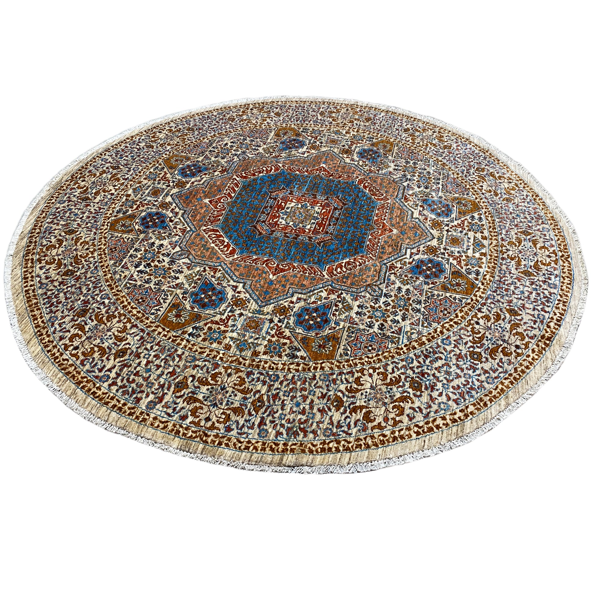 Runder Beiger Mamluk Teppich, 246x246 cm - German Carpet Shop