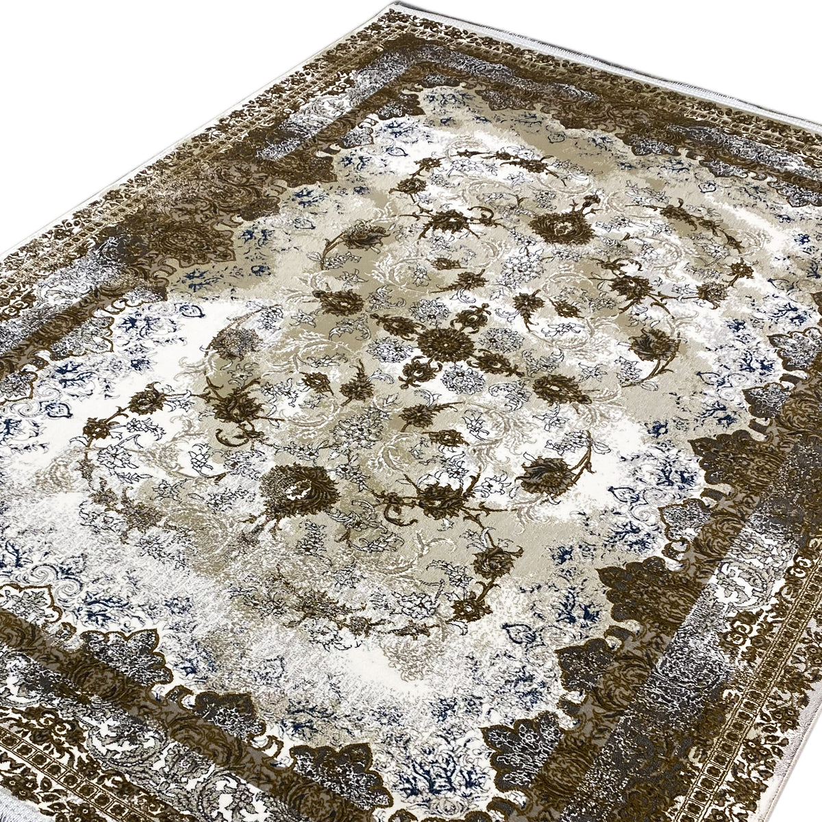 Teppich 170x240 cm, Detailansicht: goldbraune Ornamente auf hellem Grund