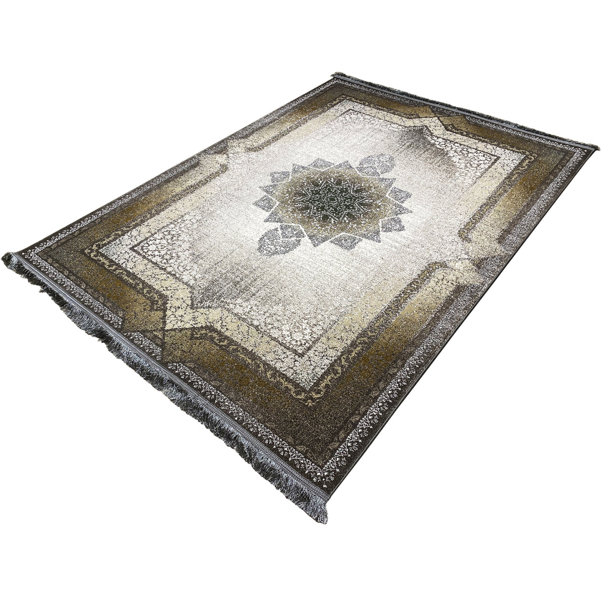 Teppich 170x240 cm mit orientalischem Medaillon, mehrfarbigen Ornamenten und Bordüre, eckig gefaltet