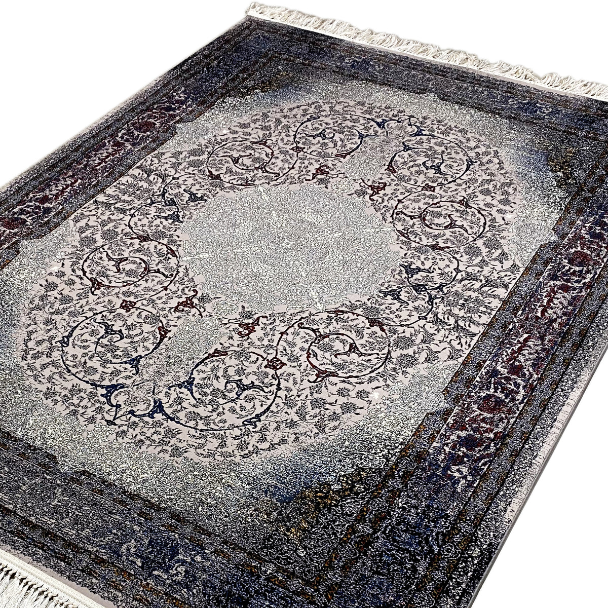 Teppich Sofia 160x230 cm, Detailansicht der Mitte; Medaillonornamente in Grau und Blau