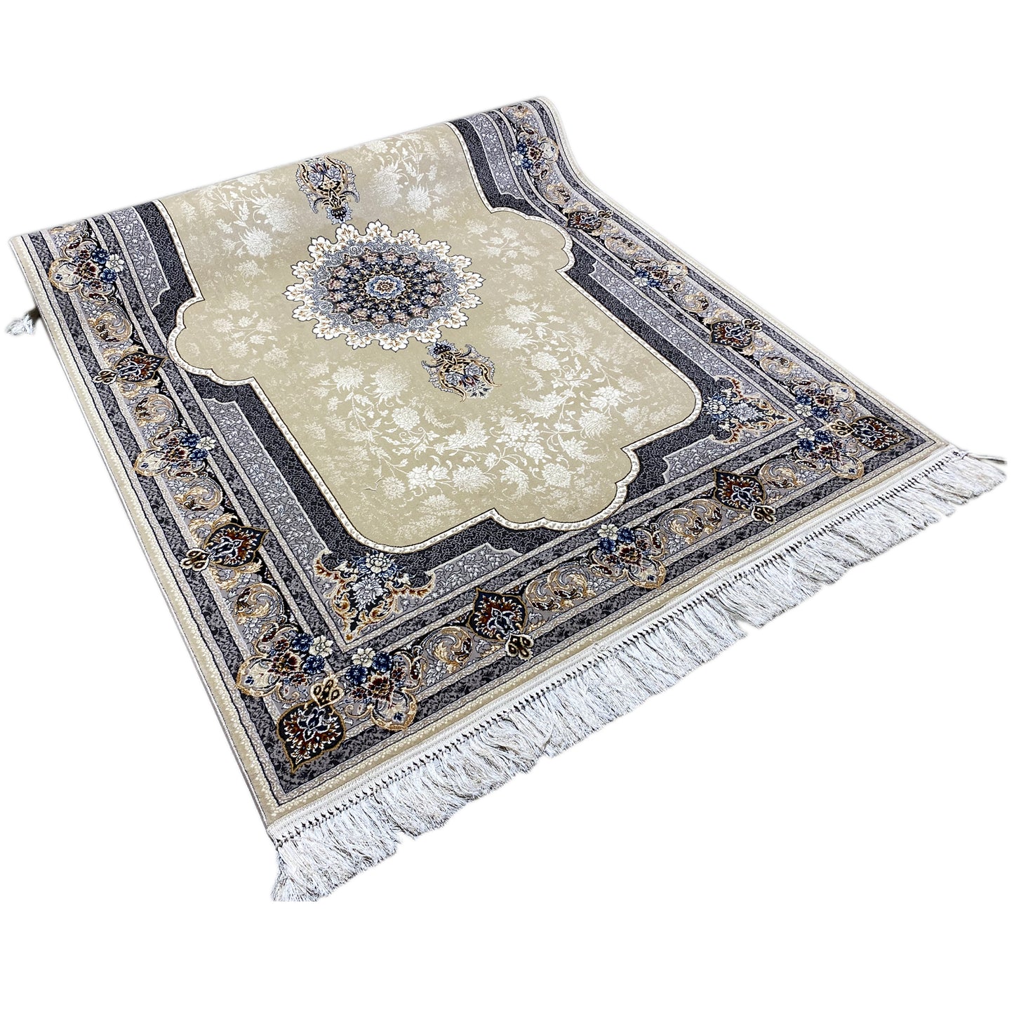 Teppich für Wohnzimmer in Beige-Blau, maschinell hergestellt, klassisches Design