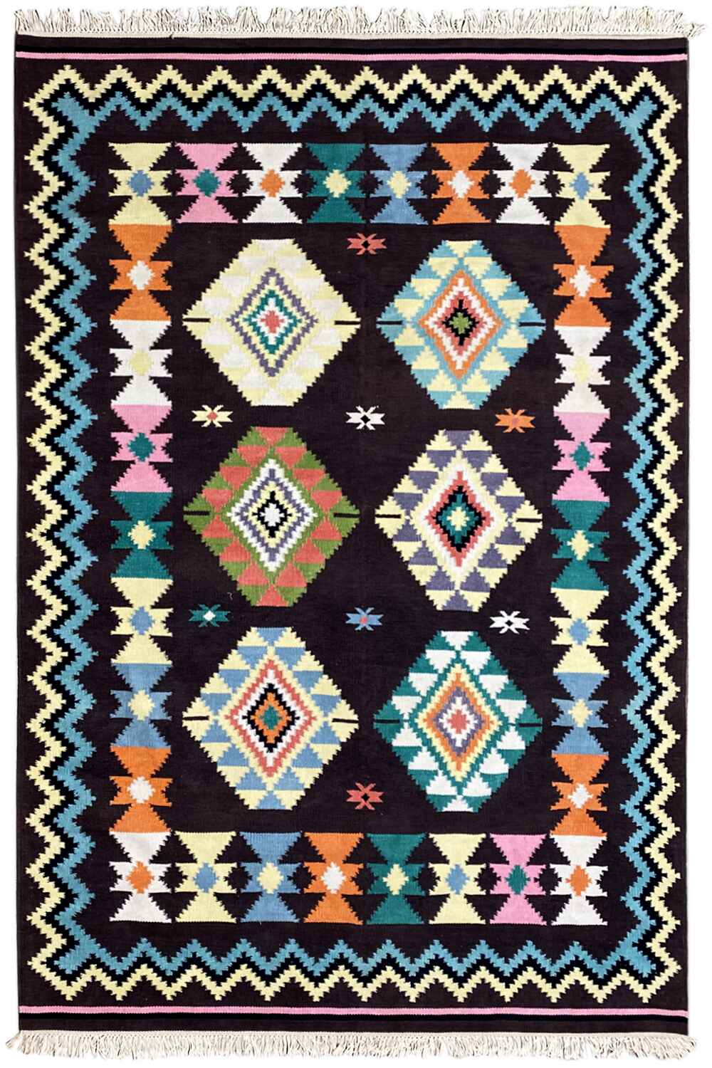 Handgewebter Wollen Kelim Dhurrie Teppich - 240x170cm (8x6ft) - Intrikates Tribal-Muster - German Carpet Shop