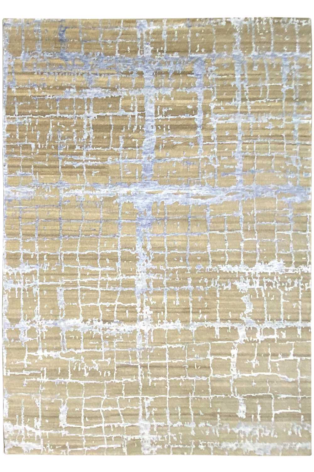 Designer-Teppich 200x290 cm, beige-braun mit weißem und blauem Linienraster