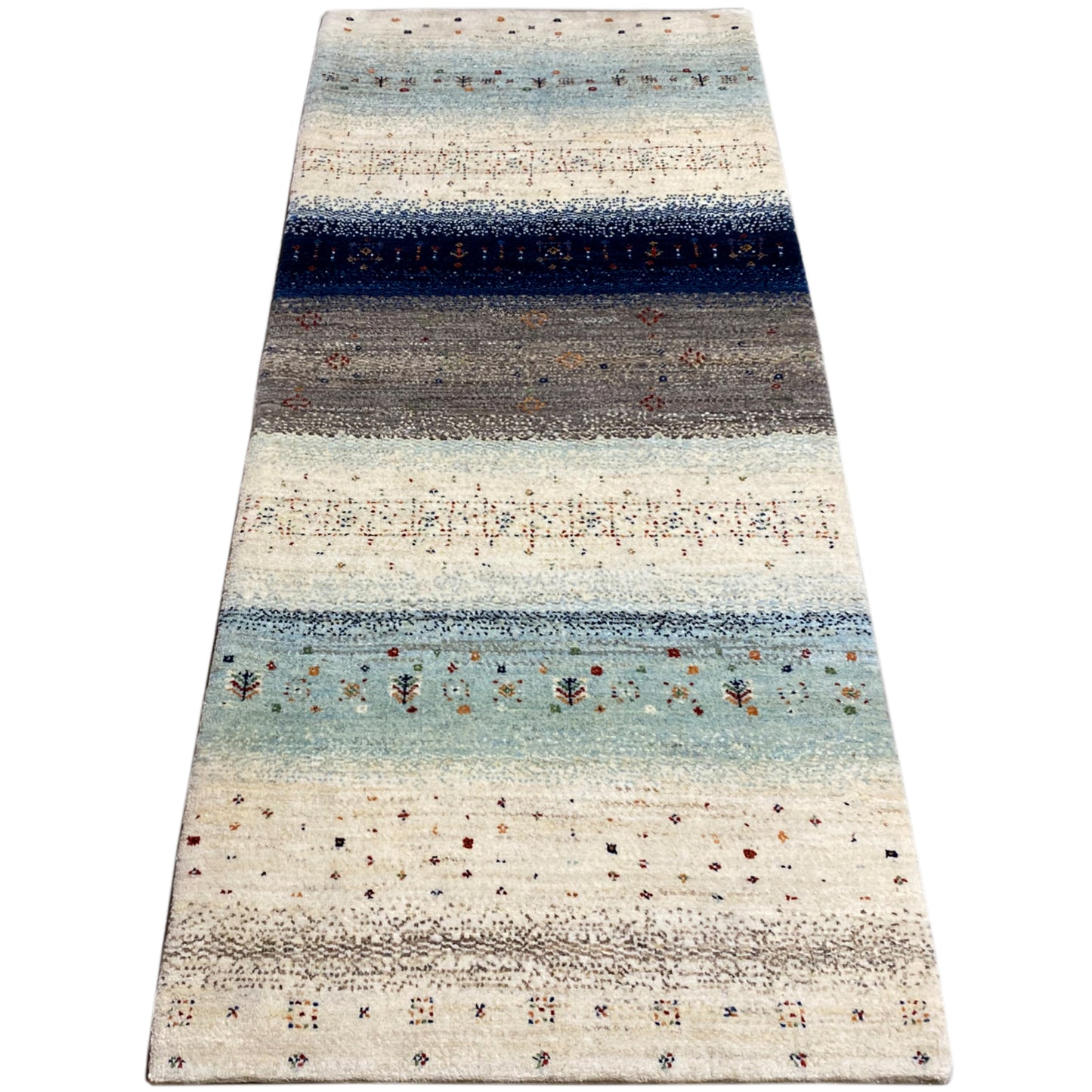 Blauer Gabbeh Teppich Läufer 198x82 cm - German Carpet Shop