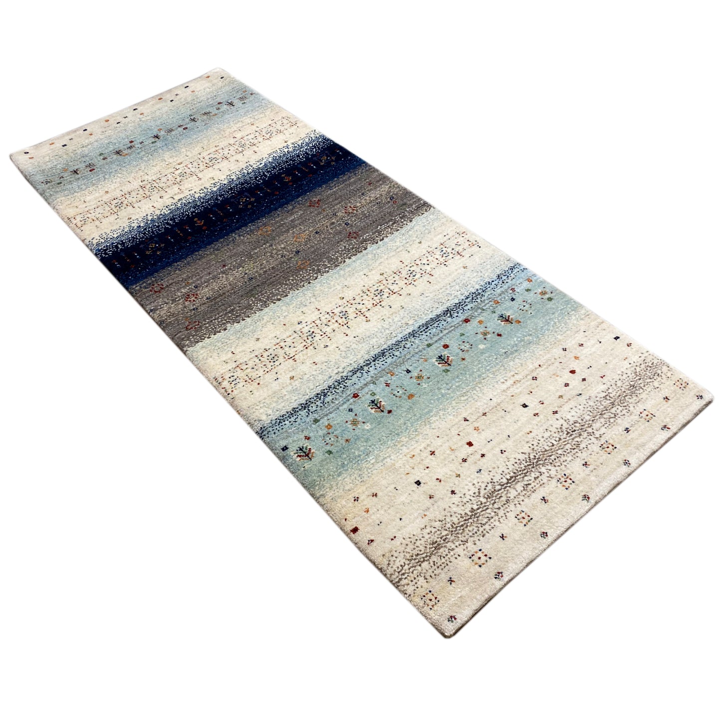 Blauer Gabbeh Teppich Läufer 198x82 cm - German Carpet Shop