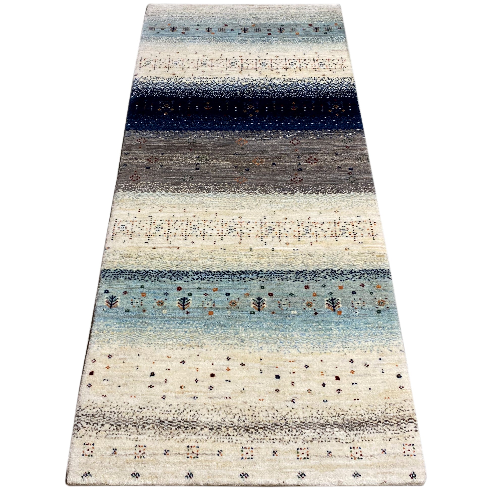 Blauer Gabbeh Teppich Läufer 190x80 cm - German Carpet Shop