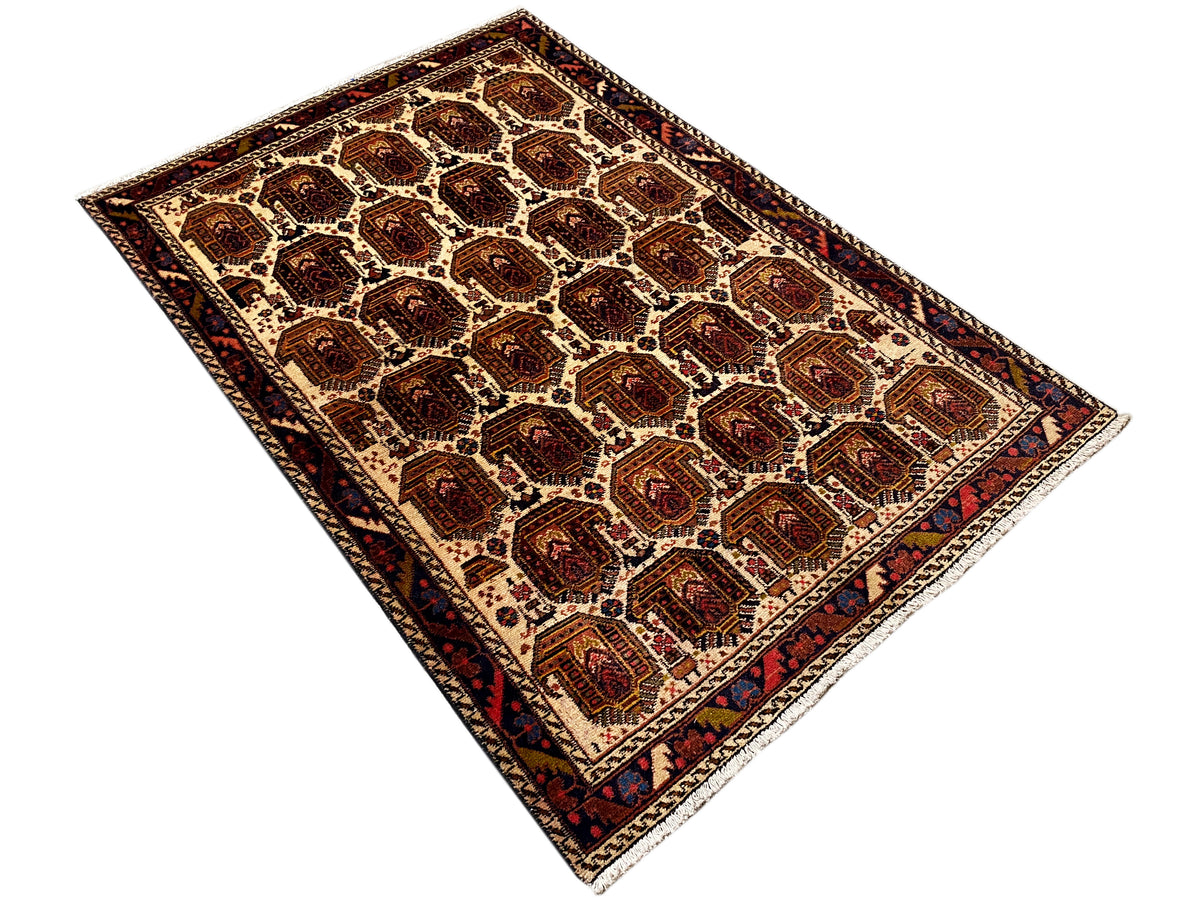 Shahre Babak-Teppich 154x105 cm mit Medaillonmuster, farbigen Rändern und Ornamentflächen