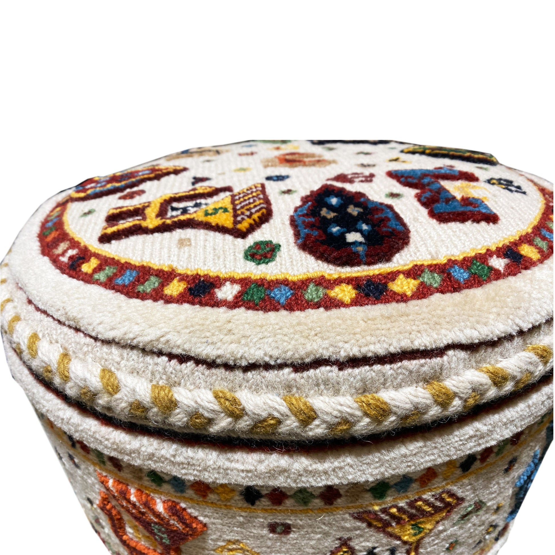 Persischer Teppich Pouf aus handgesponnener Wolle