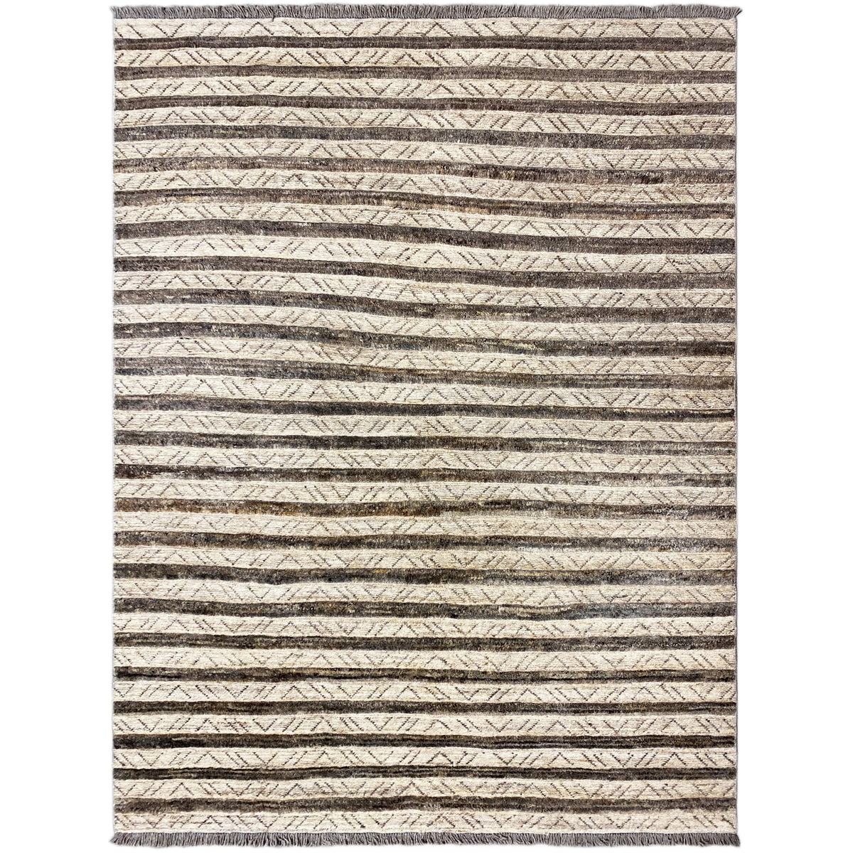 Kelim Gabbeh Teppich mit gestreiftem Muster in Beige und Dunkelbraun, rechteckig