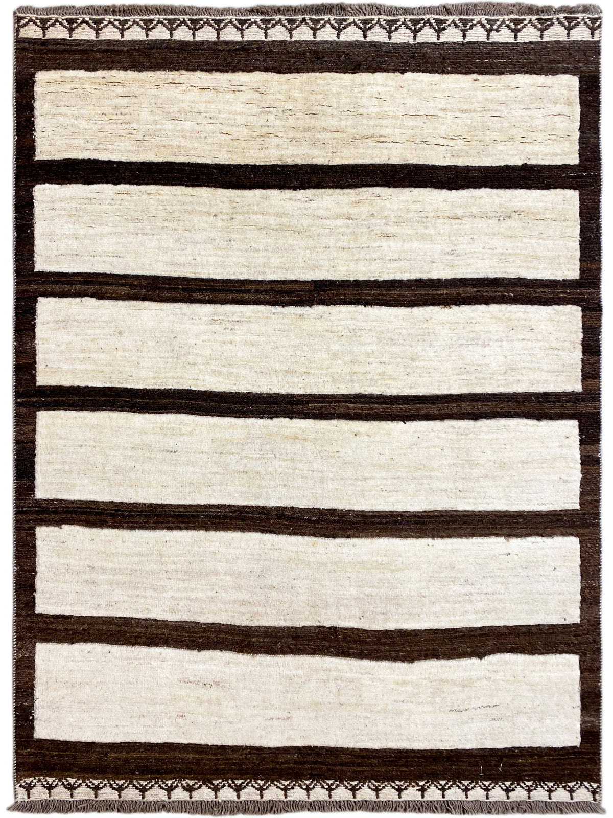Rechteckiger Kelim Gabbeh Teppich mit Streifenmuster in Creme und Dunkelbraun