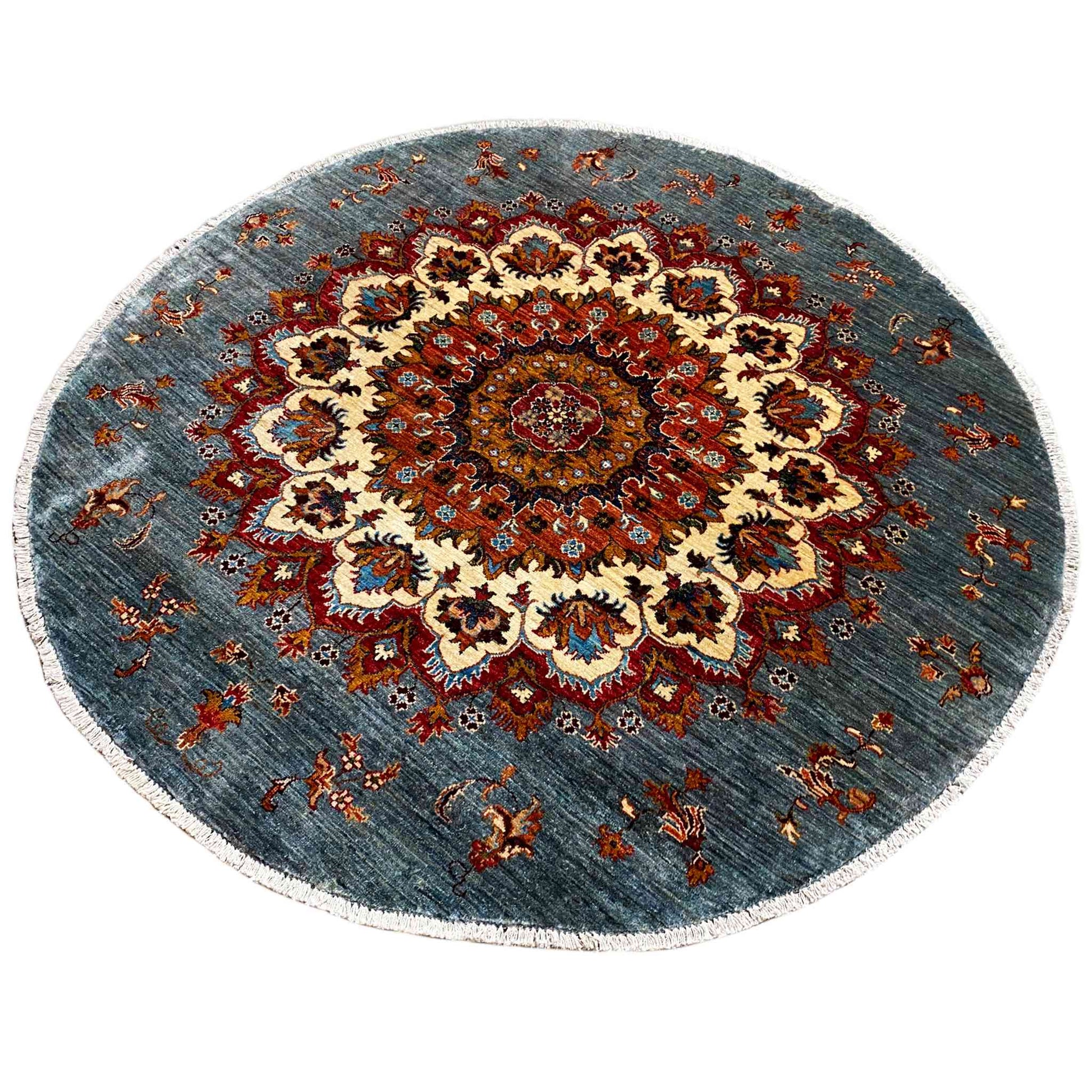 Handgeknüpfter Khorjin Teppich, Blau & Rot, 177x176 cm - German Carpet Shop