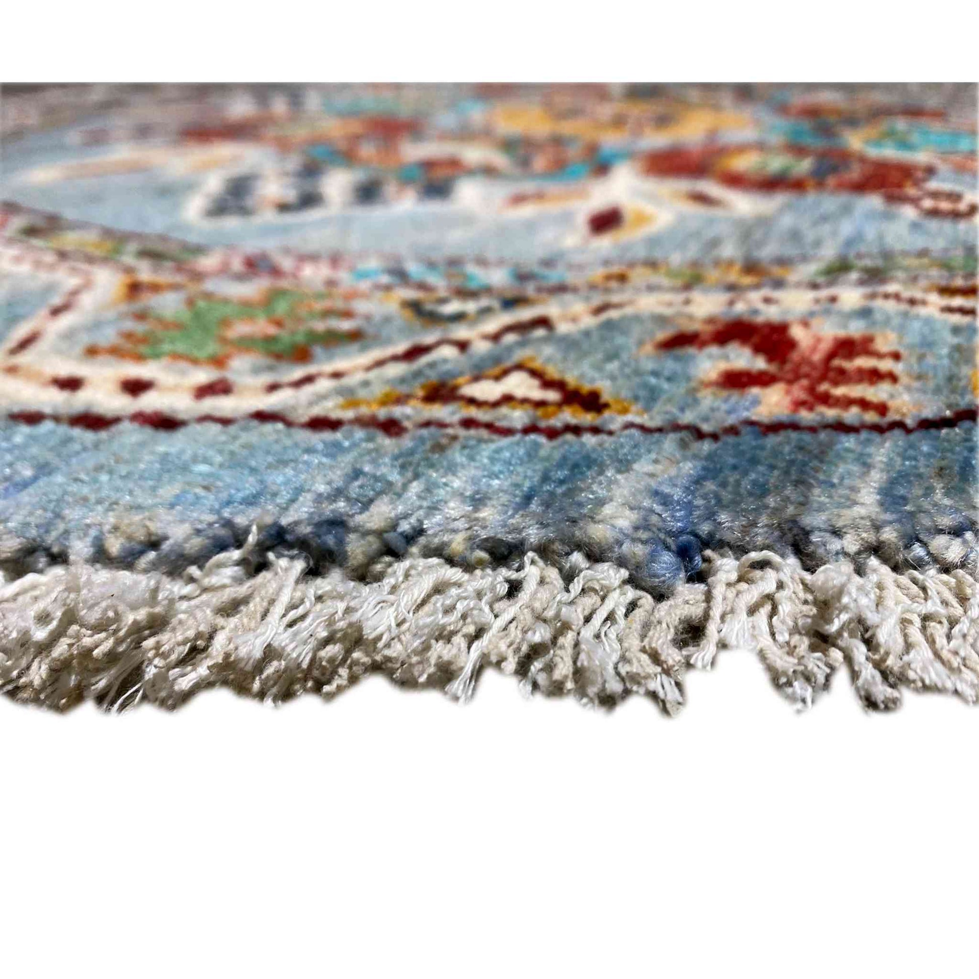Khorjin-Wollteppich, Blaues Blumenmuster, 108x107 cm - German Carpet Shop