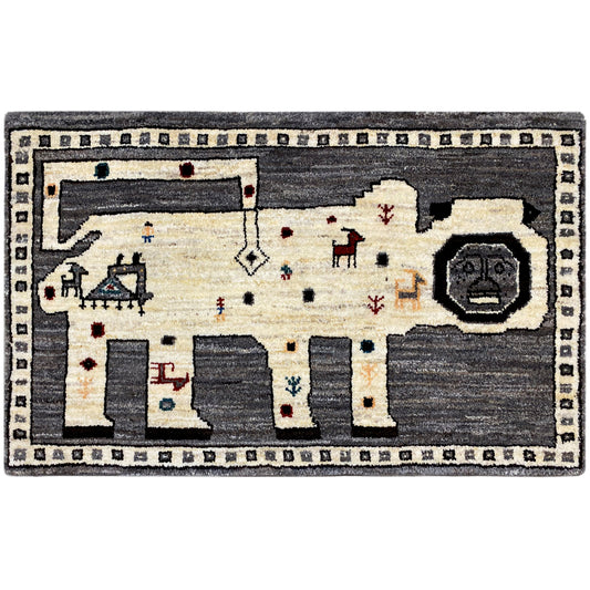 Grauer Gabbeh Teppich Löwe 90x75 cm - German Carpet Shop