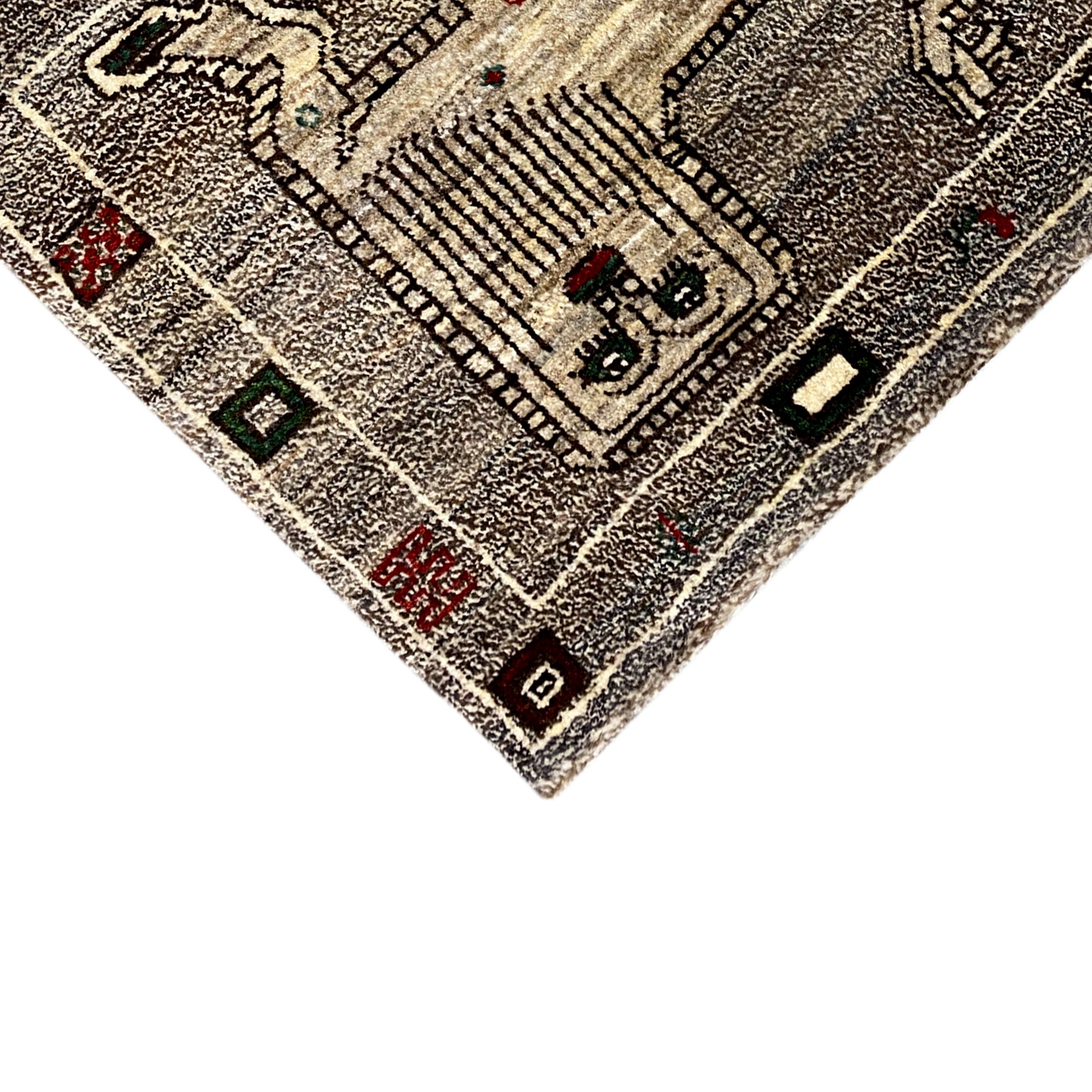 Grauer Löwen Gabbeh Teppich 94x64 cm - German Carpet Shop
