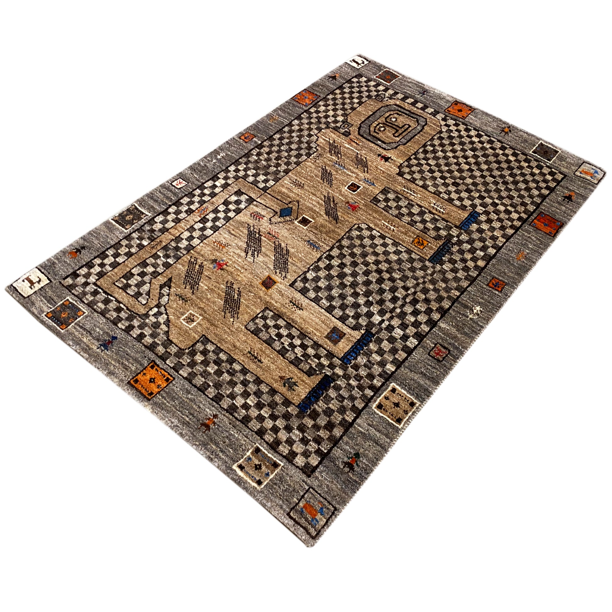 Beiger Gabbeh Teppich Löwe 160x87 cm - German Carpet Shop