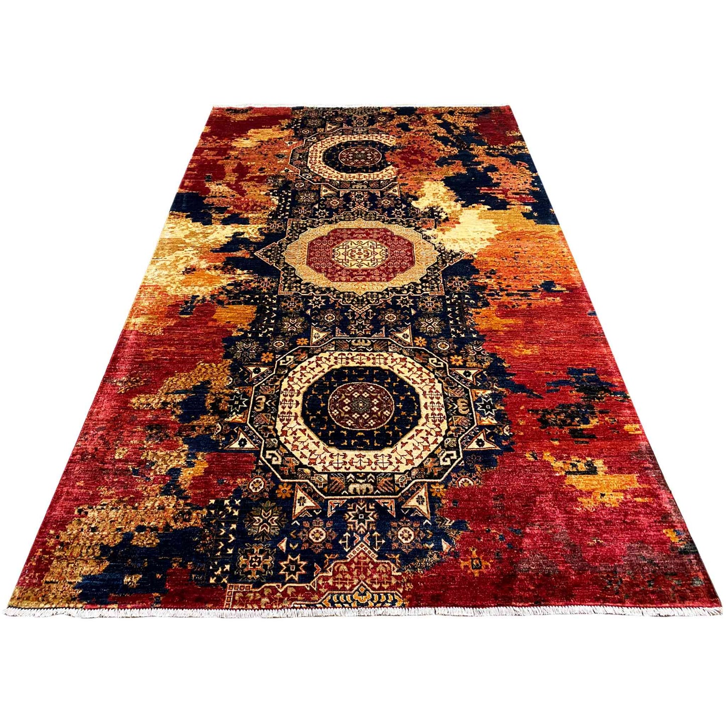 Mamluk Handgeknüpfter Wollteppich Rot Beige 312x202 cm - German Carpet Shop