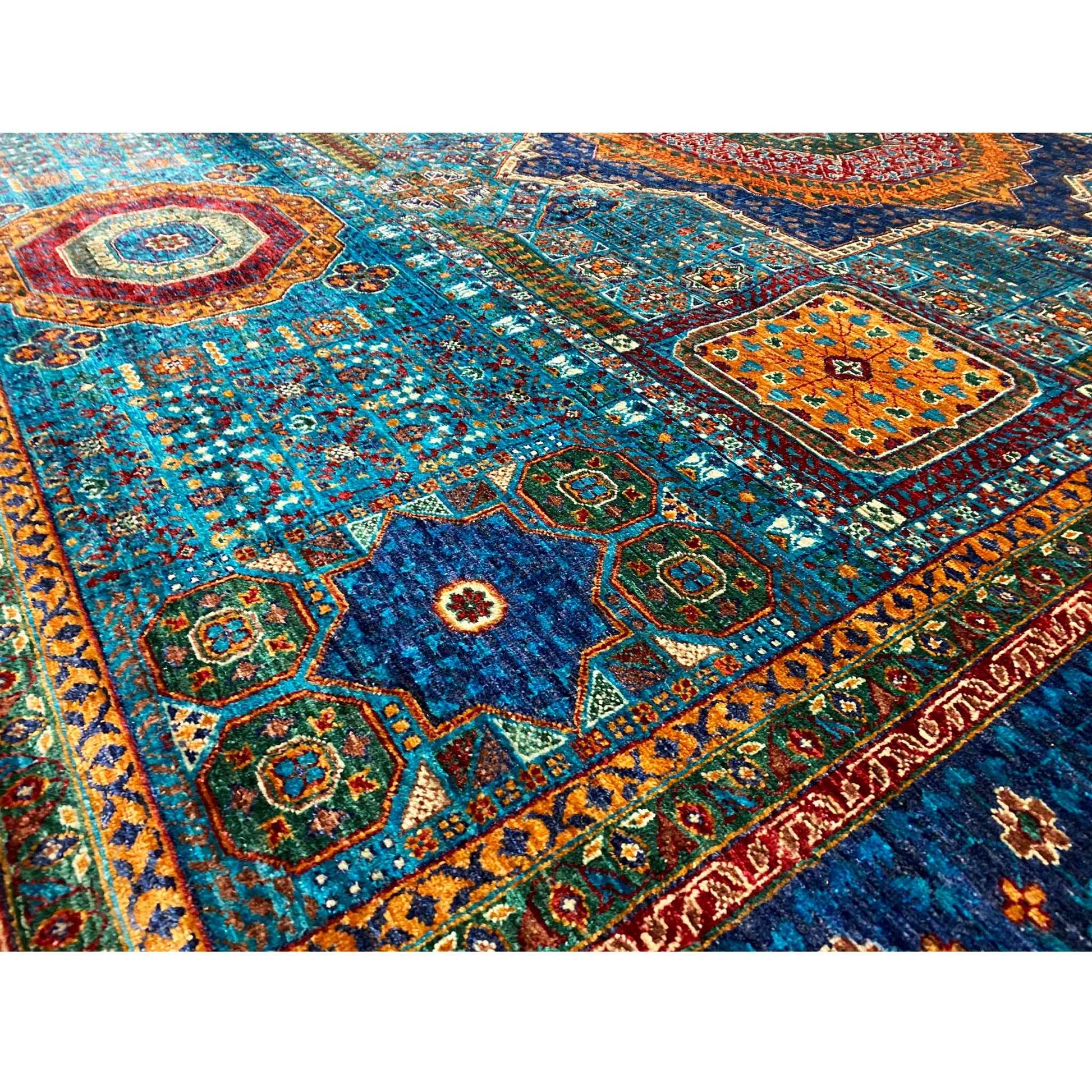 Afghanischer Mamluk Handgeknüpfter Teppich Blau 353x277 cm - German Carpet Shop