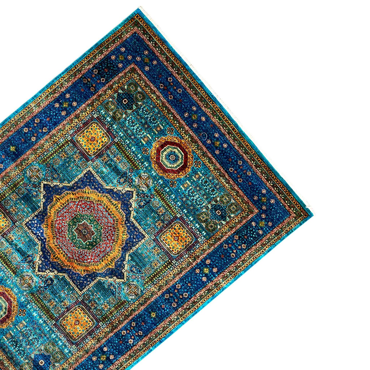Afghanischer Mamluk Handgeknüpfter Teppich Blau 353x277 cm - German Carpet Shop