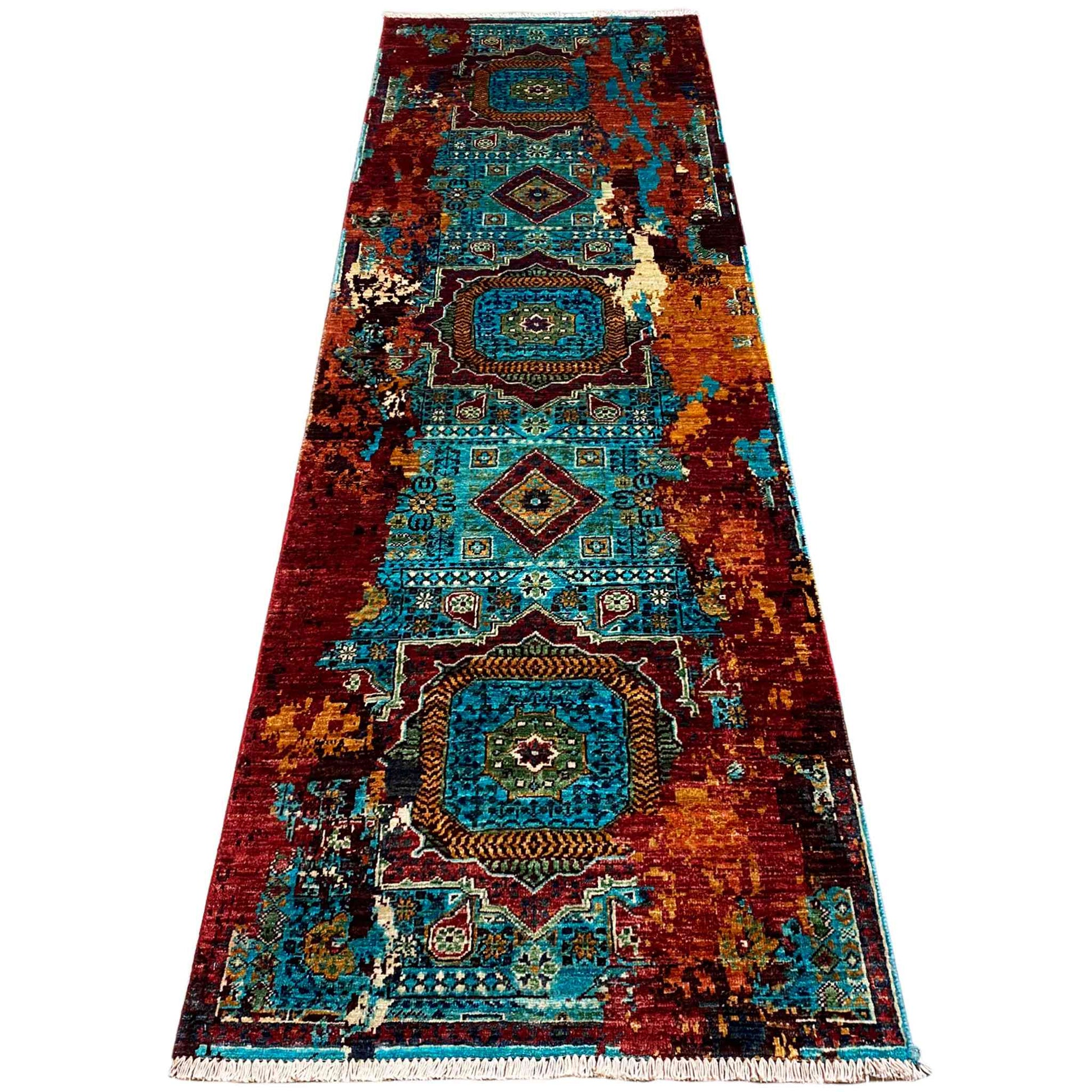 Mamluk Läufer Teppich, Türkis/Mehrfarbig, 252x80 cm - German Carpet Shop