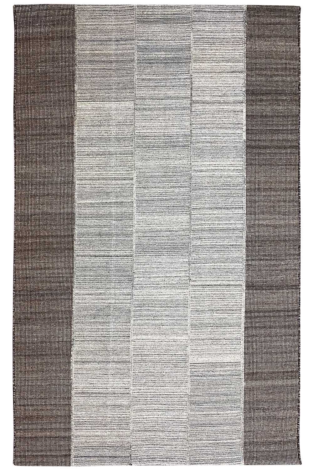 Moderner Kelim/Dhurrie Teppich, braun-grau mit hellgrauem Mittelstreifen, rechteckig