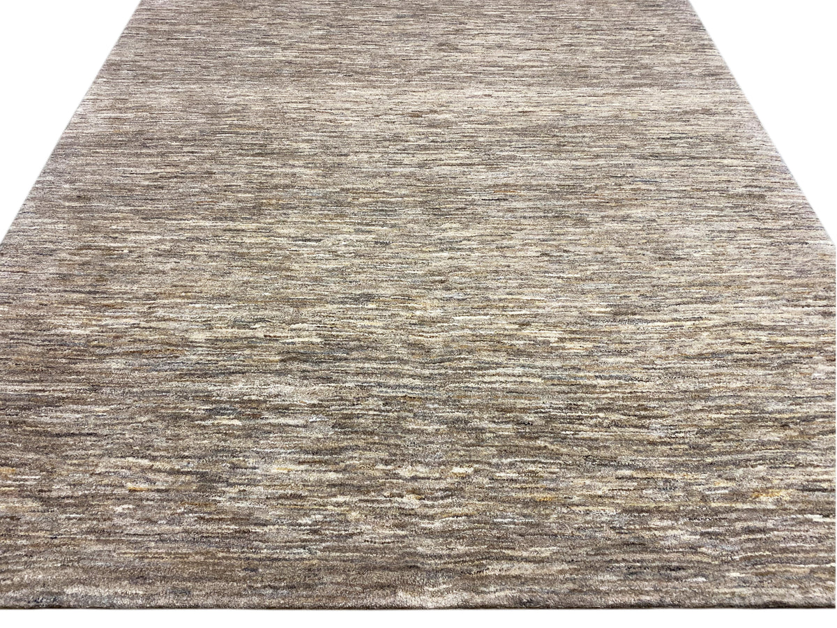 Gabbeh-Teppich, Unteransicht: beige-graues Melange-Muster, gleichmäßiger kurzer Flor