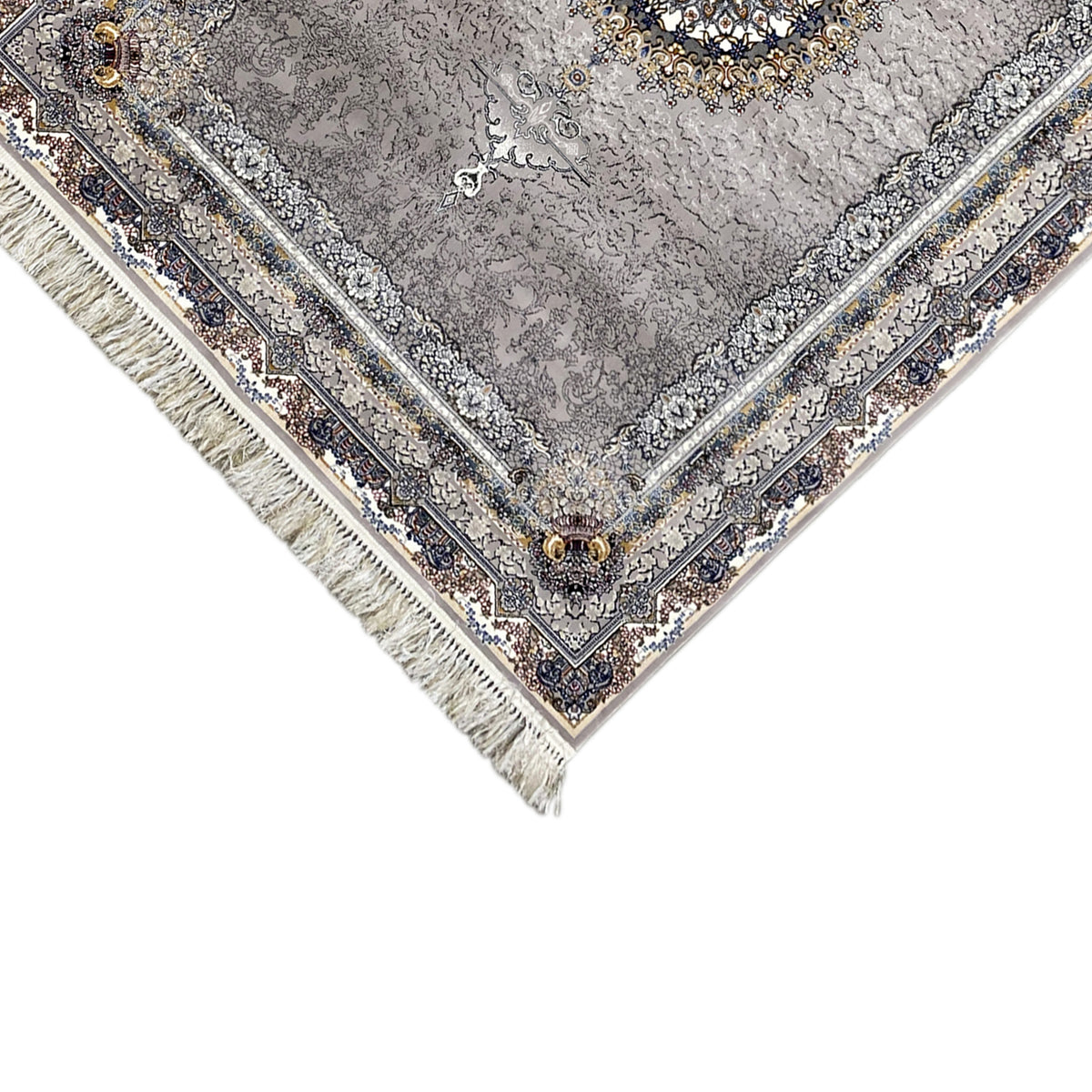 Anthrazitfarbener Vintage-Teppich mit Ornamentbordüre und Fransen, 160x230 cm