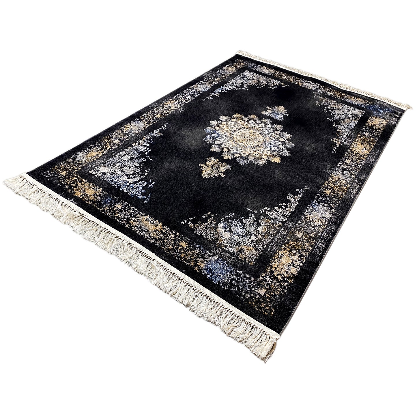 Flacher Flor Gewebter Teppich Grau-Beige 160x230 cm für Esszimmer und Küche.
