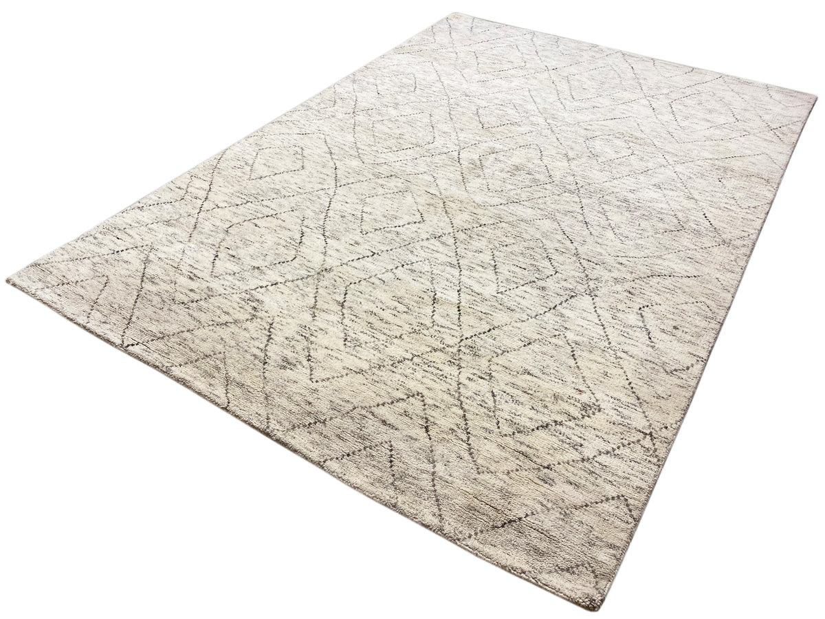 Berber Teppich, rechteckig, hellbeige mit dunkelgrauen Linien, flach gewebt