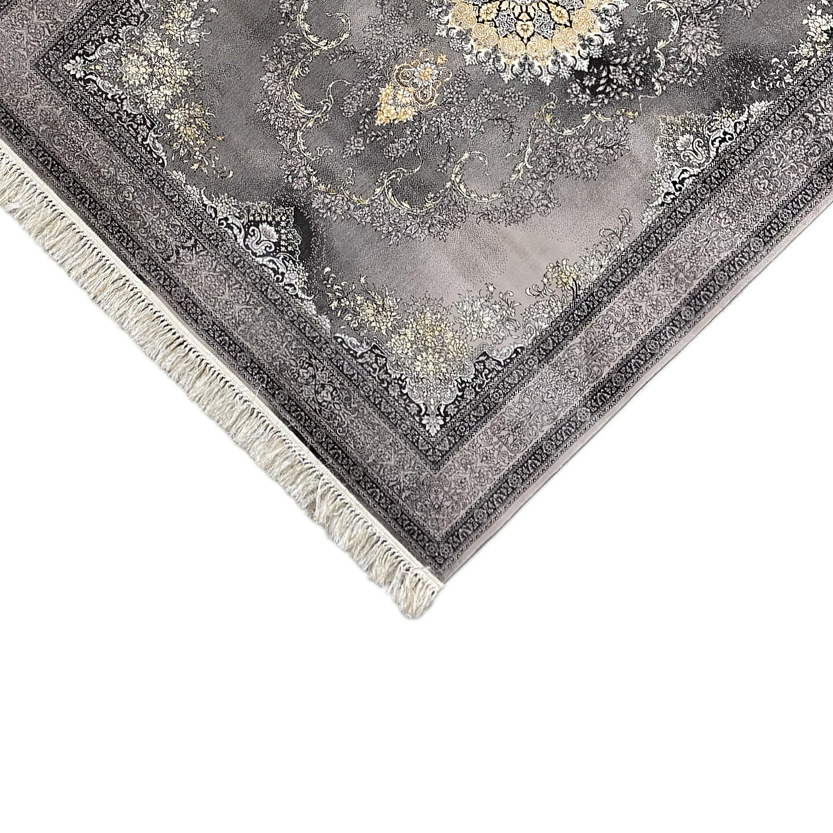 Eckenansicht Kashan-Teppich 160x230 cm mit Fransen und ornamentaler Bordüre