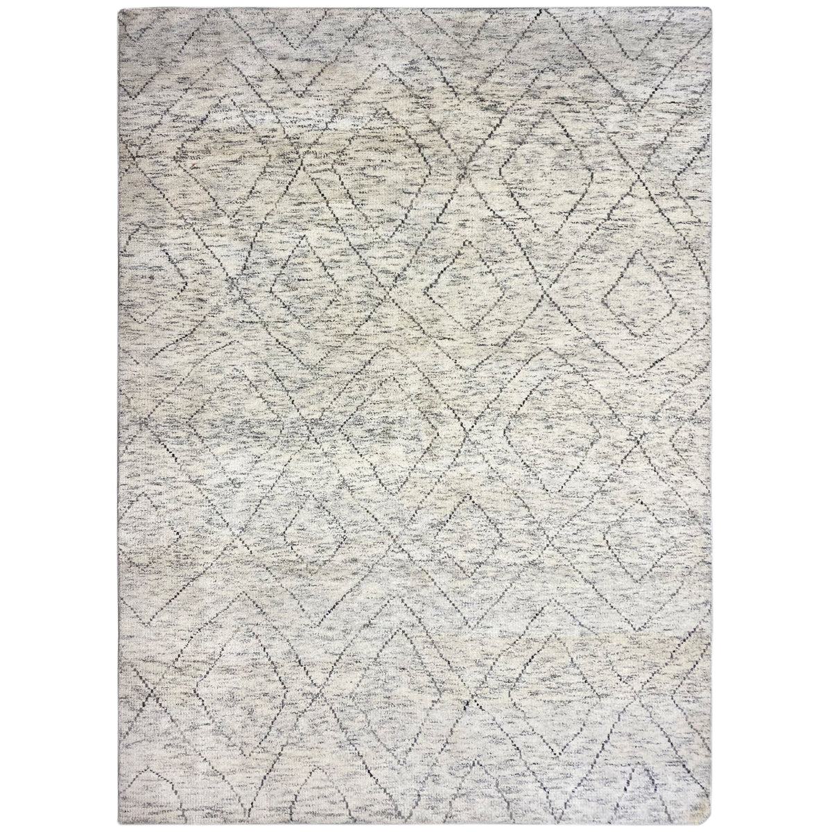 Berber Teppich, hellbeige mit geometrischen Diamantenlinien, rechteckig, flach