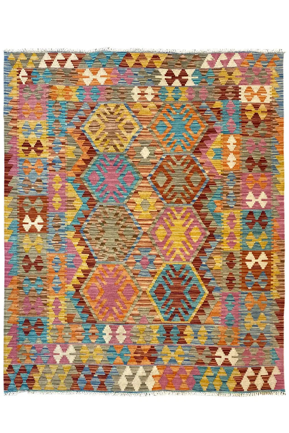 Kelim Afghan 4151 (146x112 cm) - Premium Kelim from German Carpet Shop - Just €99! Shop now at German Carpet Shop