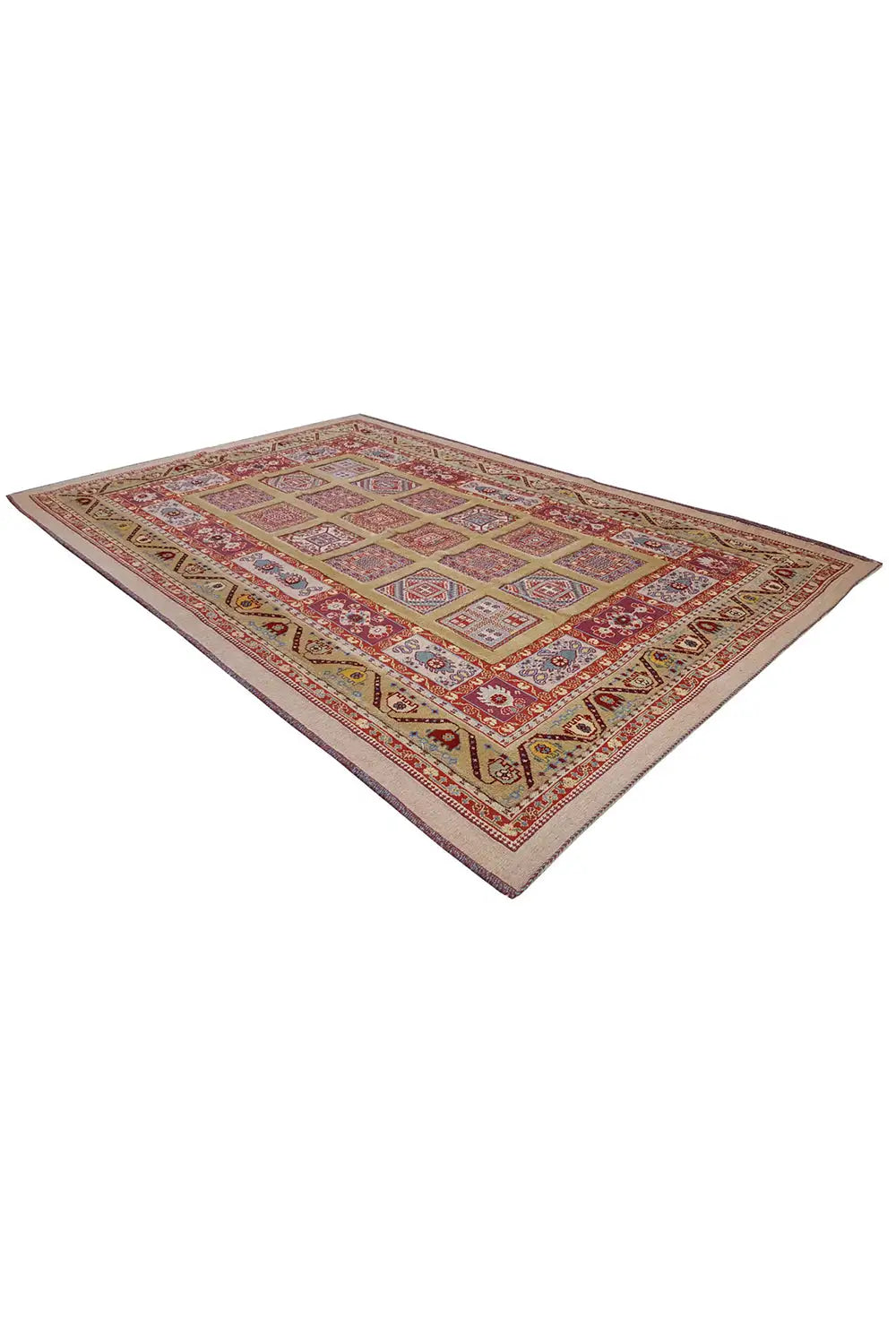 Soumakh-Teppich 220x149 cm, diagonal, rotes und beiges Medaillon-Muster