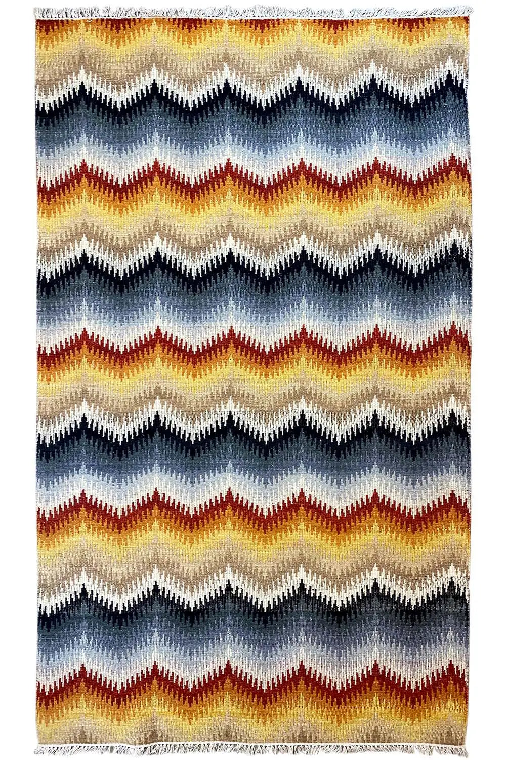 Moderner Kelim-Teppich 160x230 cm, rechteckig, Zickzackmuster in Blau und Orange