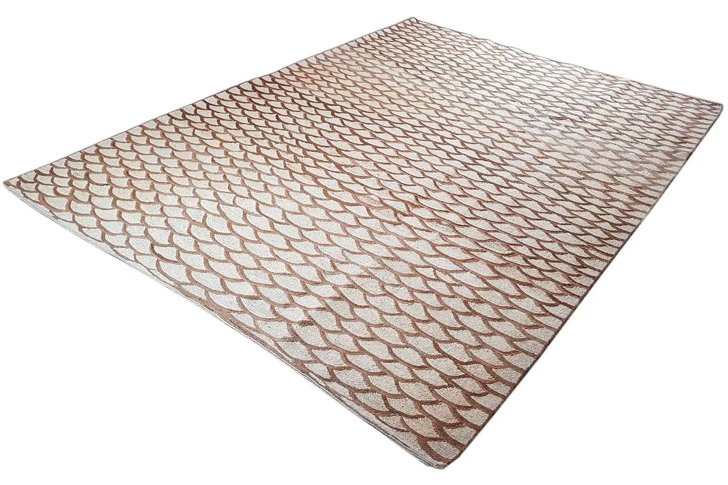 Teppich mit Schuppenmuster, Beige mit braunen Konturen, rechteckig