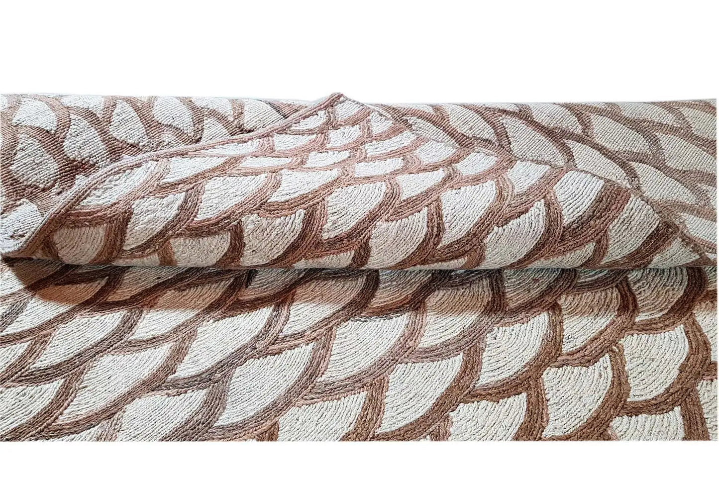 Teppichkante mit gewebtem Abschluss und Fransen, Beige mit Braun
