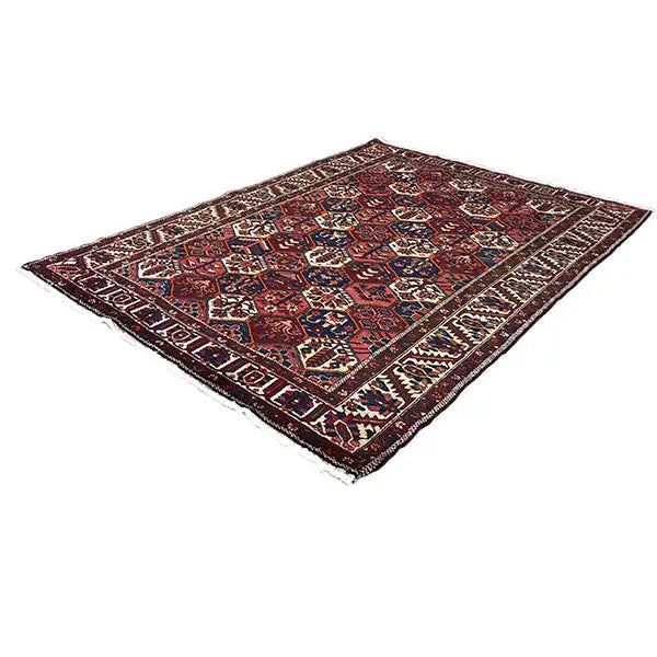 Perserteppich rechteckig mit geometrischem Muster, dunkelrot, blau, beige