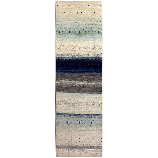 Blauer Gabbeh Teppich Läufer 297x84 cm - German Carpet Shop