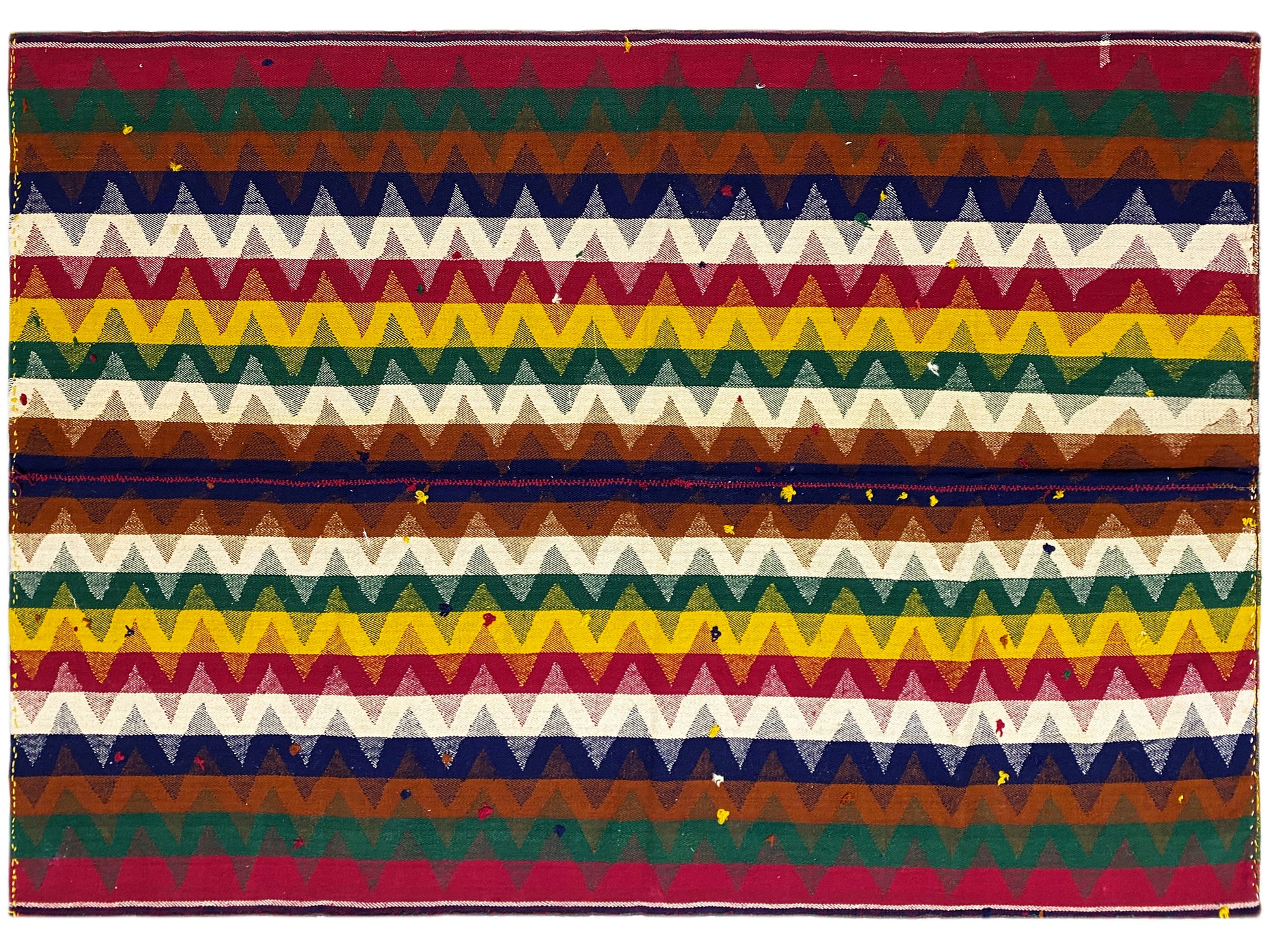 Esszimmer bunter Jajim Teppich mit traditionellen geometrischen Mustern