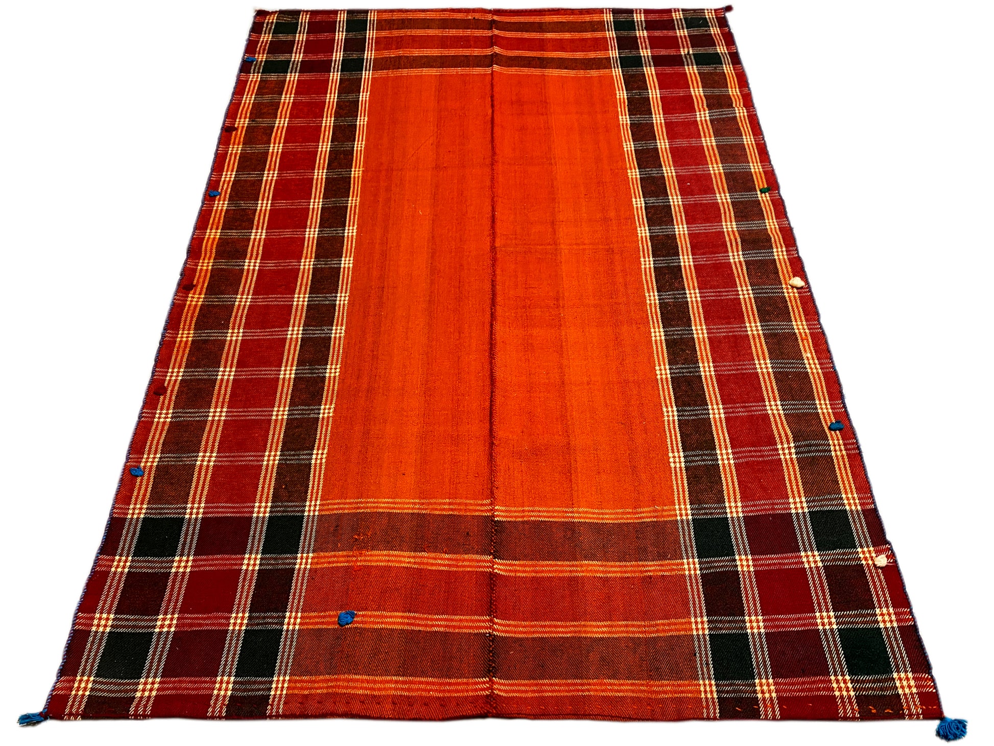 Esszimmer traditioneller Jajim Teppich orange mit feinem Karomuster