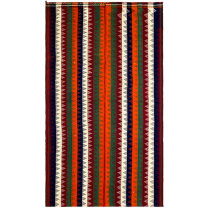 Wohnzimmer bunter Jajim Teppich handgewebt mit Zickzack-Streifenmuster