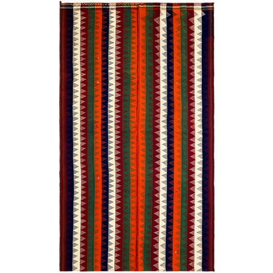 Wohnzimmer bunter Jajim Teppich handgewebt mit Zickzack-Streifenmuster