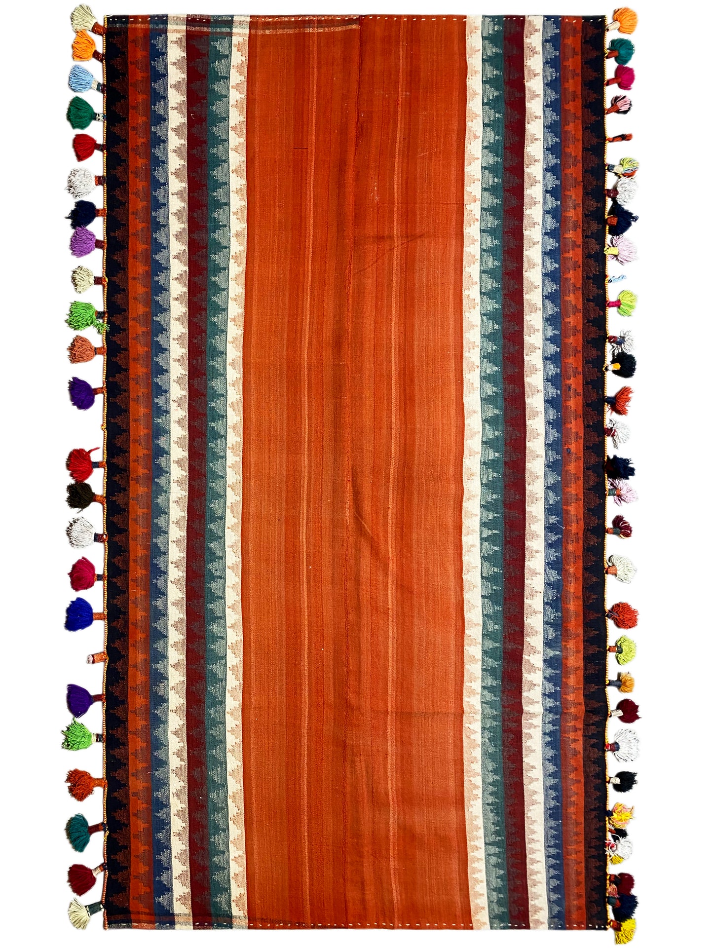 Schlafzimmer lebhafter Jajim Teppich orange bunt mit Ethno-Muster