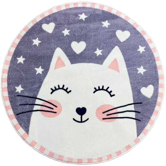Runder Kinderteppich Katze, 100 cm