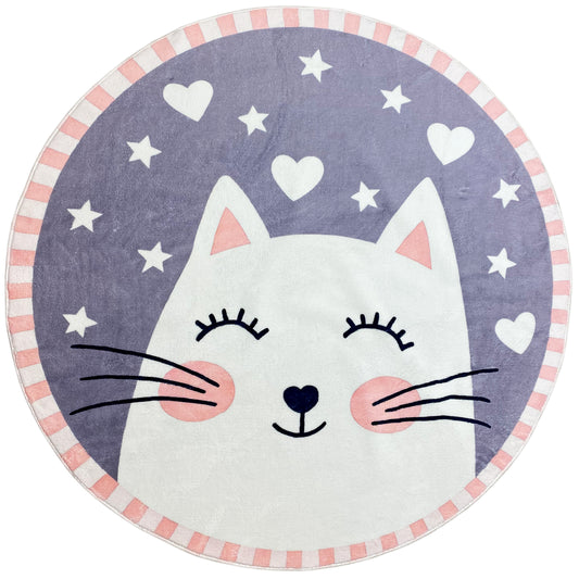 Runder Kinderteppich Katze, 120 cm