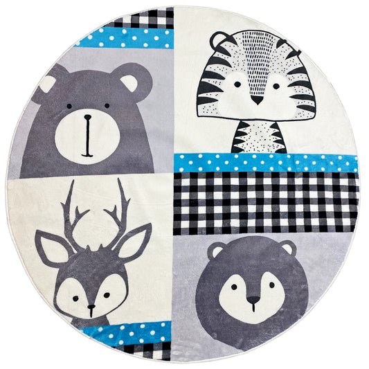 Runder Kinderteppich Tiere, 120 cm