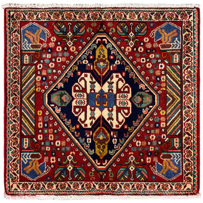 Poshti-Teppich 66x62 cm: roter Teppich mit mehrfarbigem Medaillonmuster