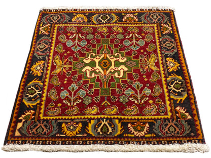 Poshti-Teppich 61x61 cm, rechteckig, rot mit schwarzen und goldenen Bordüren